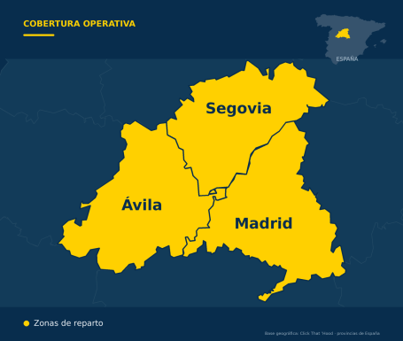 Mapa de cobertura de UCELOG Logistic: Madrid, Segovia y Ávila